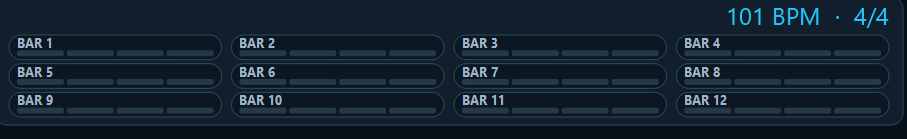 ArrangerX showing a full twelve-bar accompaniment phrase on its bar display